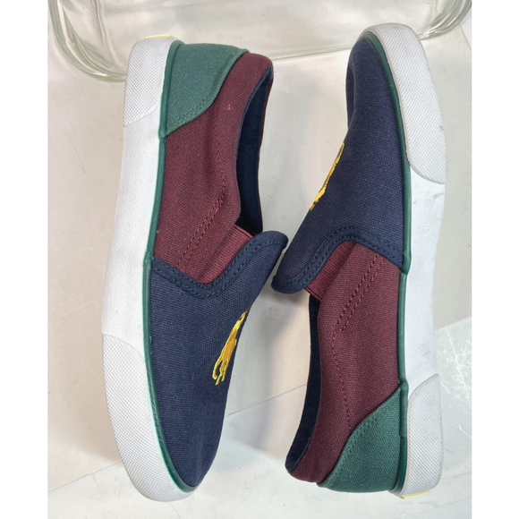 Polo Ralph Lauren Big Pony Sneakers Kids Size 2 Color Block Slip-On Canvas - Picture 7 of 14